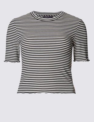 Frilled Cuff Striped T-Shirt